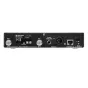 Sennheiser EM 300-500 G4 bezvadu mikrofona saņēmēja aizmugurējā puse ar RF antenas ieejām, AF izeju, Ethernet portu un DC barošanas savienojumiem profesionālām bezvadu mikrofona sistēmām