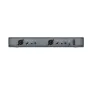Sennheiser EM-XSW 1 divkanālu bezvadu mikrofona pieņēmēja aizmugurējā puse ar XLR līdzsvarotajām izejām, līnijas/mikrofona ieejām un iebūvētām antenām, nodrošinot uzticamu UHF bezvadu audio pārraidi dzīvajās skaņas izpildījumos