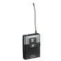 Sennheiser SK-XSW-A wireless bodypack transmitter with antenna, front view showing mute switch and LCD display for reliable UHF audio in 548–572 MHz frequency band