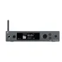 Sennheiser SR IEM G4 wireless stereo transmitter with OLED display showing 548.100 MHz frequency, front panel controls, and antenna connector for professional in-ear monitoring systems