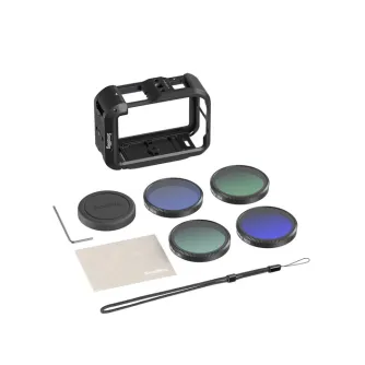 SmallRig Advanced Camera Cage Kit for DJI Osmo Action 6 with full ND filter set including ND8, ND16, ND32, and CPL filters, aluminum cage with cold shoe mount and magnetic quick release points