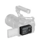 SmallRig Hybrid Cooling Fan for mirrorless cameras with TEC module and 7000rpm fan, mounted on Sony E-mount camera body, showing front view with LED battery indicator and secure hot shoe design