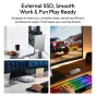Ulanzi DT580 M.2 NVMe SSD enclosure connected to a laptop in a professional workspace, enabling ultra-fast 80Gbps data transfer for video editing and productivity.