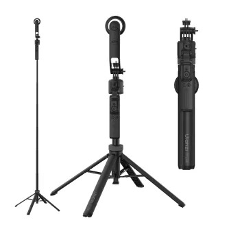 Ulanzi TT23 magnetic auto-tracking selfie stick tripod with 360° tracking, gesture control, and magnetic phone mount – full kit view including extended selfie stick, tripod setup, and close-up of magnetic attachment