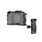 Falcam F22 Quick Release Side Hand Grip for camera rigs featuring an ergonomic design and F22 quick release system, displayed with mounting adapter and screws.