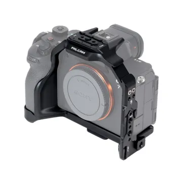 Крепёжная клетка Falcam F22 F38 F50 для быстрого съёма камеры Sony a7M5/A7R5/A7M4 - чёрный алюминиевый корпус с модульной боковой панелью, противоскользящей отделкой и множеством точек крепления для аксессуаров в профессиональны