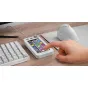 Mars Gaming MSD-NEO white programmable LCD control deck with 15 customizable keys, precision thumbwheel, and extended display in use on a desk with keyboard and mouse