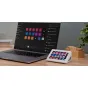 Biomag Mars MSD-ONE black compact control panel with 15 programmable LCD keys connected to a laptop for workflow automation and productivity tasks.