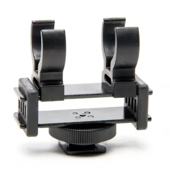 Azden SMH-2 shock mount for shotgun microphones with rubber isolation spacers and adjustable clips for secure camera mounting
