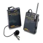Azden WLX-PRO wireless audio system with WM-PRO transmitter and WR-PRO receiver, featuring lavalier microphone EX-503 for high-quality sound transmission