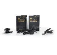Azden WLX-PRO wireless audio system with WR-PRO receiver and WM-PRO transmitter, including lavalier microphone and accessories on a white backgroundAzden WLX-PRO wireless audio system with WR-PRO receiver and WM-PRO transmitter, including lavalier microphone and accessories on a white background