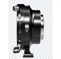 DZOFILM Octopus Adapter II PL-E black side view showcasing metal construction, control buttons, and PL-mount connection for cinema lenses on Sony E-mount cameras.DZOFILM Octopus Adapter II PL-E black side view showcasing metal construction, control buttons, and PL-mount connection for cinema lenses on Sony E-mount cameras.