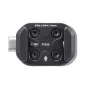 Falcam F22 Quick Release Hand Grip front view featuring ergonomic design, four mounting screw holes, and a central quick-release button for secure camera attachment.