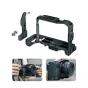 Falcam F22 F38 F50 ātrs atbrīvošanas fotoaparāta korpuss Sony a7C II - melns alumīnija korpuss ar noņemamu sānu plātni, daudzām ARRI stila montāžas vītnēm un drošu divpunktu fotoaparāta fiksāciju, attēlots demontētā un montētā v