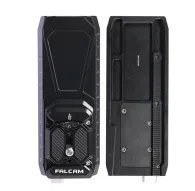 Falcam F38 Quick Release Kit for DJI V2 - front and rear view of lightweight aluminum base plate and top plate with sliding adjustment rail and 1/4-inch screw mountFalcam F38 Quick Release Kit for DJI V2 - front and rear view of lightweight aluminum base plate and top plate with sliding adjustment rail and 1/4-inch screw mount