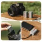 FALCAM TagBatt NP-FZ100 2600mAh USB-C rechargeable battery with Apple Find My tracking, alongside a Sony Alpha camera and charging accessories