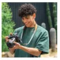 Falcam Maglink Quick Magnetic Buckle Shoulder Strap Classic V2 in Snow Rock Gray with DSLR camera, showcasing magnetic quick-release buckle and comfortable nylon-leather design for secure photography gear carry