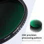 Фильтр ND K&F Concept 82мм Nano-X с переменной плотностью, точная CNC-обработка края, гладкий черный корпус, вид спереди с зеленым оптическим стеклом для длительной экспозиции