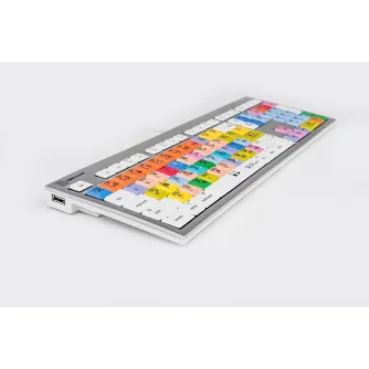 LogicKeyboard ALBA Mac Pro keyboard with customizable color-coded sticky note shortcuts for Apple Logic Pro X, featuring ergonomic design, 4mm key travel, scissor-switch keys, and dual USB 2.0 ports.