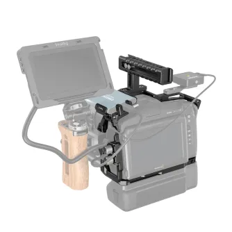 SmallRig Basic Kit 3583 for BMPCC 6K Pro with aluminum cage, dual rod clamp, SSD mount, top handle, and thumb cable clamp for secure handheld shooting and accessories