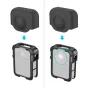 SmallRig aluminum cage for DJI Osmo 360 with foldable lens protection and silicone cover, top and front view