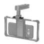 SmallRig Mini Safety NATO Rail mounted on a mobile phone cage with LED light panel, featuring a low-profile aluminum design and safety pin for accessory attachment.