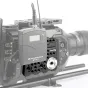 SmallRig side plate for Blackmagic URSA Mini camera with Sennheiser wireless mic transmitter mounted on NATO rail and cold shoe, featuring ARRI rosette and 1/4-20 threaded accessory points
