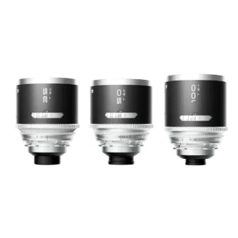Blazar MANTIS 1.33X pilnformatu anamorfs 3 objektīvu komplekts (35mm, 50mm, 100mm) ar PL montāžu, kas raksturo kinomātisko ovālo bokeh un dzintara flārus