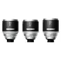 Blazar MANTIS 1.33X full-frame anamorphic 3-lens set (35mm, 50mm, 75mm) with PL mount, T2-T22 aperture, and cinematic amber flares