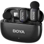 Boya wireless lavalier microphone mini 2-03 kit with Lightning receiver, two transmitters, and charging case - compact design for discreet use