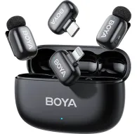 Boya mini 2-01 bezvadu mikrofona komplekts ar atvērtu uzlādes korpusu, kurā ir divi pārraides ierīces un Lightning/USB-C saņēmēji savienojumam ar viedtālruņiem un datoriemBoya mini 2-01 bezvadu mikrofona komplekts ar atvērtu uzlādes korpusu, kurā ir divi pārraides ierīces un Lightning/USB-C saņēmēji savienojumam ar viedtālruņiem un datoriem