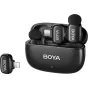 Комплект беспроводного микрофона Boya mini 2-01 с открытым зарядным кейсом, USB-C приемником и двумя передатчиками для устройств iOS и Android