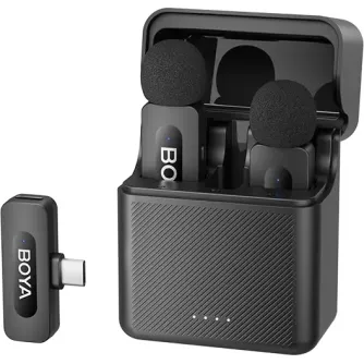 Беспроводная лавальный микрофонная система Boya BY-V30 с USB-C, открытый зарядный кейс с двумя компактными передатчиками и USB-C приемником, современный дизайн