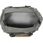 Сумка Peak Design Travel Duffel 35L оливкового цвета, вид сверху с открытым внутренним пространством, серой подкладкой и прочным дном из 900D