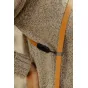 Peak Design Form Leather camera strap in amber with low-profile black connectors and premium full-grain leather finish, showcasing its sleek design and stitching details.