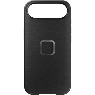 Peak Design iPhone 17 Air Everyday Fabric Case - slaids melns aizsargkārsis ar teksturētu auduma virsmu un precīziem izgriezumiem kamerai un zibspuldzei.