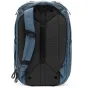 Peak Design Travel Backpack 45L in ocean blue, front view showcasing a durable recycled 400D nylon construction with an expandable main compartment and multiple external pockets.