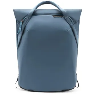 Peak Design Everyday Totepack V2 20L ocean blue weatherproof backpack with padded shoulder straps, dual side zippers, and magnetic clasp closure