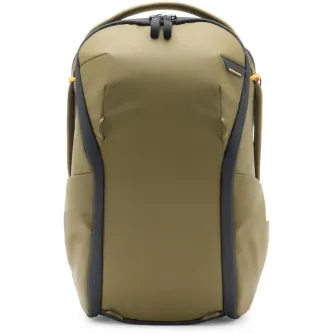 Peak Design Everyday Backpack Zip V2 15L kelp green front view with weather-resistant 400D recycled nylon and dual side pockets