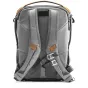 Peak Design Everyday Backpack V2 20L in ash color, open rear view showcasing FlexFold dividers and UltraZip closures for organized travel storage.