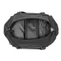 Черная сумка Peak Design Travel Duffel 35L в открытом виде сверху с просторным внутренним отделением, сетчатым разделителем, водонепроницаемой подкладкой и прочной конструкцией из нейлонового полотна