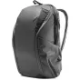 Peak Design Everyday Backpack Zip V2 20L black side view showcasing Cord Hook straps and partially open front pocket for organized urban and photo storage