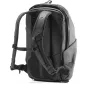 Peak Design Everyday Backpack Zip V2 20L black rear view with open compartment showcasing internal organization and weatherproof 400D recycled nylon construction