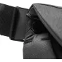 Detail of the black Peak Design Everyday Messenger V2 13L bag featuring the MagLatch closure and padded interior fabric lining.