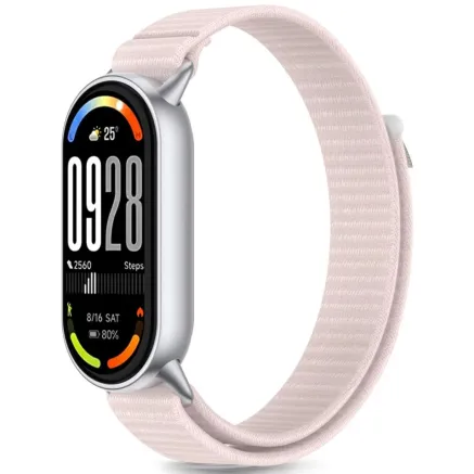 Tech-Protect pulksteņa siksna Neilona svītra Xiaomi Smart Band 8/9/10, rozā/pelēka