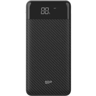 Power bank Silicon Power GP28 10000мАч черного цвета с цифровым дисплеем, показывающим 88% уровня заряда, с двумя USB-выходами и входами USB-C/microUSB