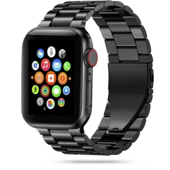 Tech-Protect nerūsējošā tērauda pulksteņa siksna Apple Watch 42mm/44mm, melnā krāsā, ar drošu slēdzi un elegantu tīklveida dizainu.