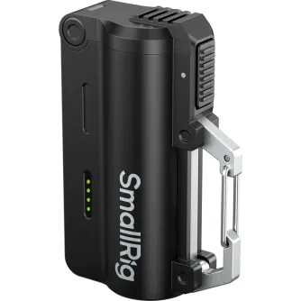 SmallRig 6090 5000mAh black battery with integrated aviation aluminum carabiner and USB-C charging port, side view