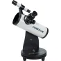 Celestron Cometron FirstScope 76mm tabletop telescope featuring a white tube with black accents, two eyepieces, and a sturdy black base, ideal for beginner astronomy.