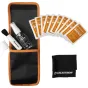 Celestron lens cleaning kit with 10 premium wipes, cleaning fluid, microfiber cloth, and retractable brush in a portable pouch with belt loop